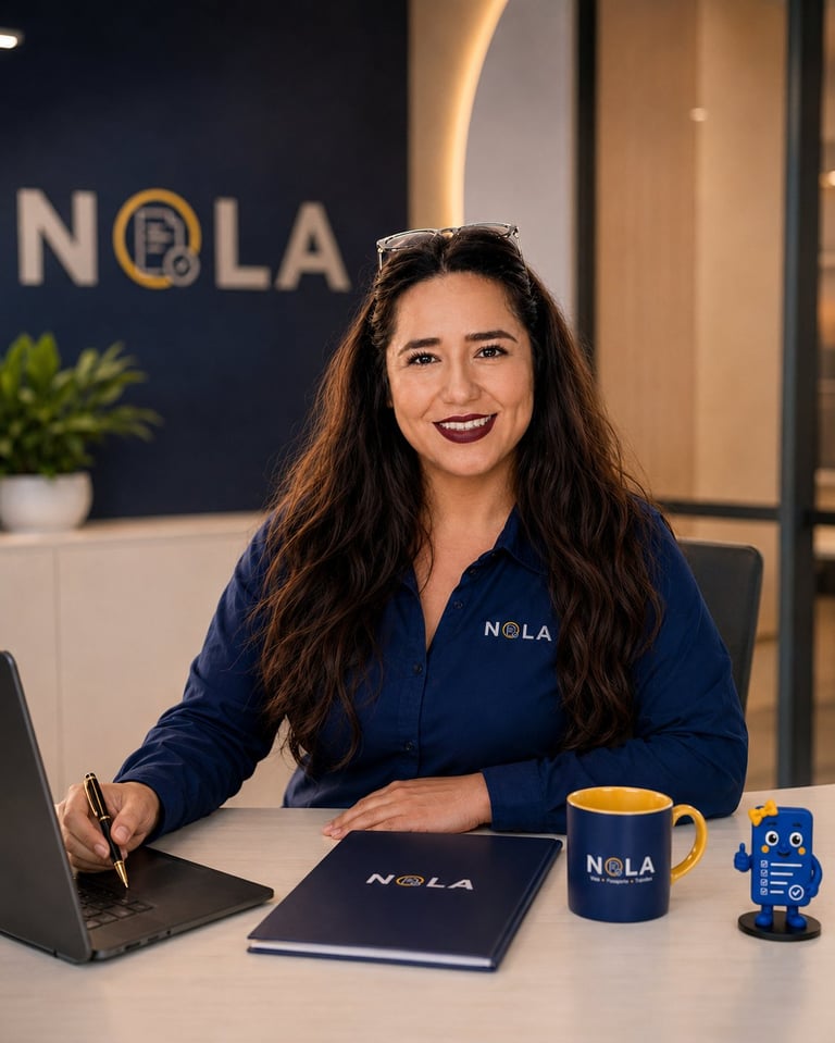 Fundadora de NOLA, Larissa Gómez, en espacio profesional.